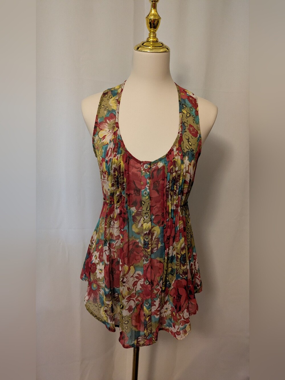American Rag Floral Halter Tank Top - Red, Teal, Cream, Olive